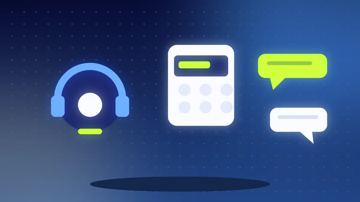 Headset, a phone keypad and chat bubbles for business calls and messages