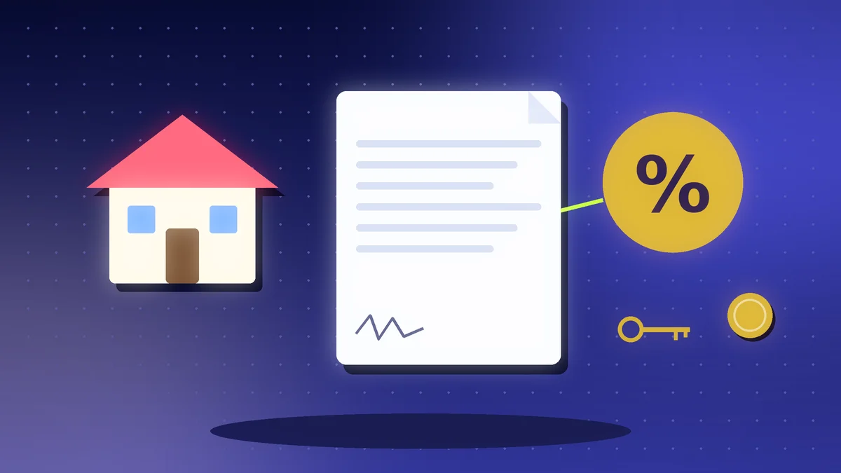 House beside a signed agreement and a gold percentage badge