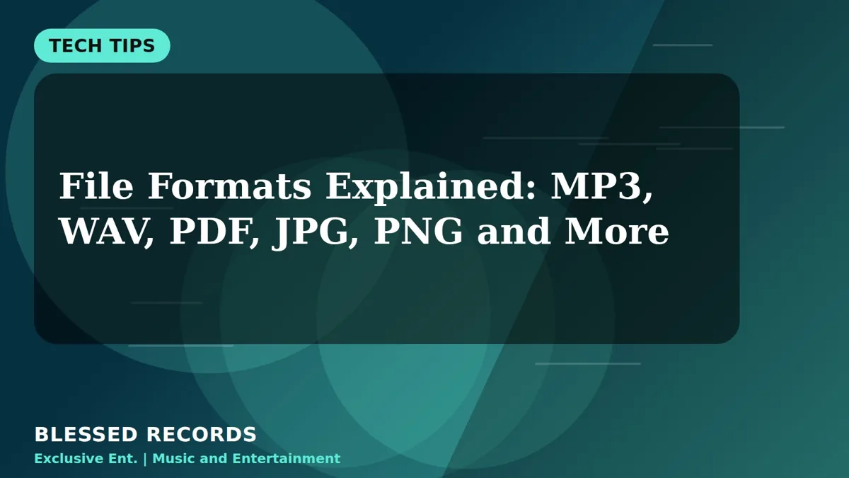 Title card: File Formats Explained: MP3, WAV, PDF, JPG, PNG and More