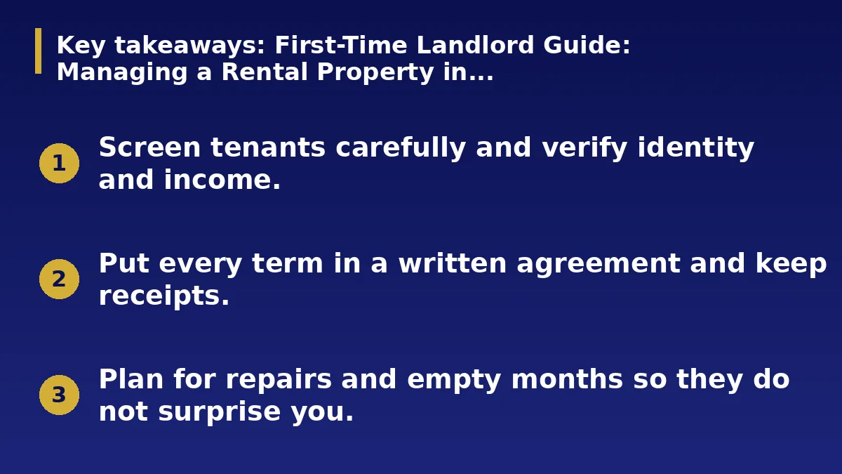 The three main points of this guide: First-Time Landlord Guide: Managing a Rental Property in...