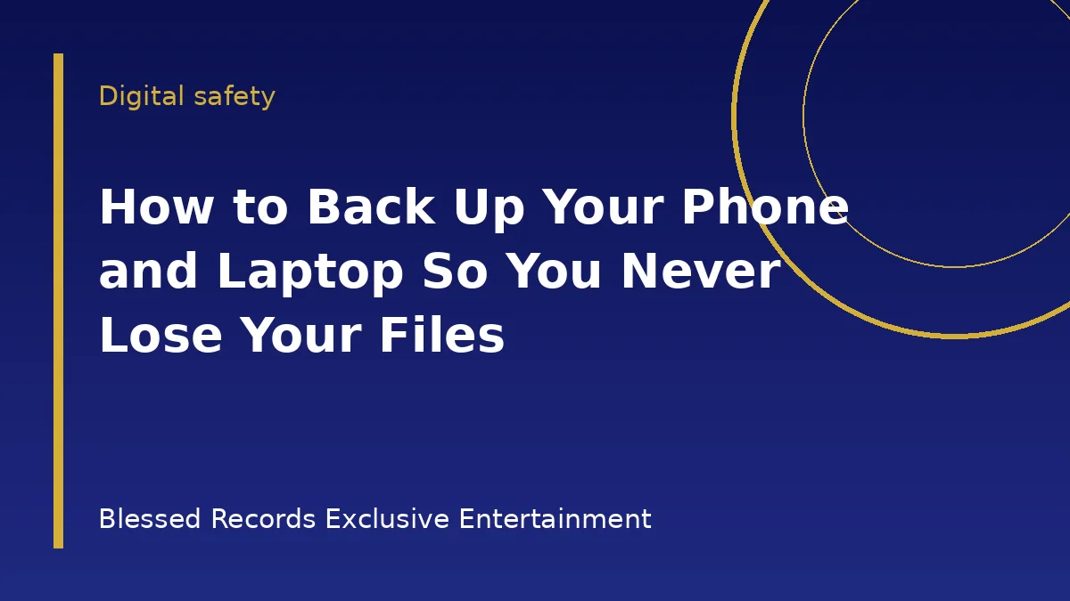 Phone and laptop connected to a cloud and an external drive representing backups