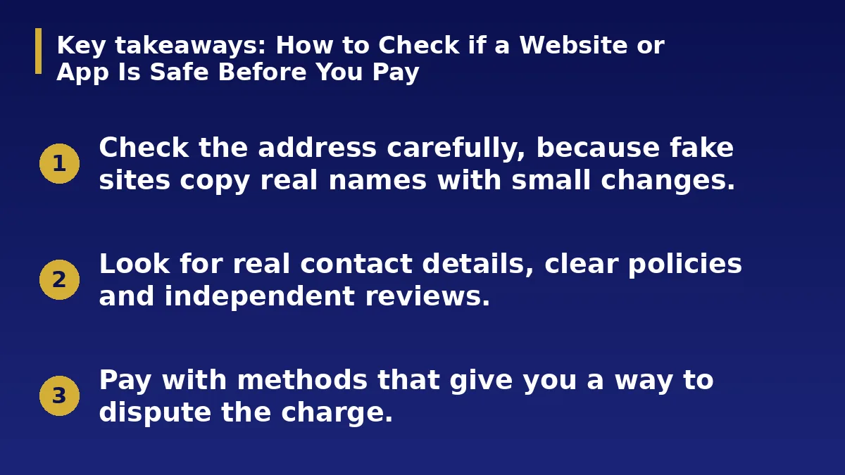 The three main points of this guide: How to Check if a Website or App Is Safe Before You Pay