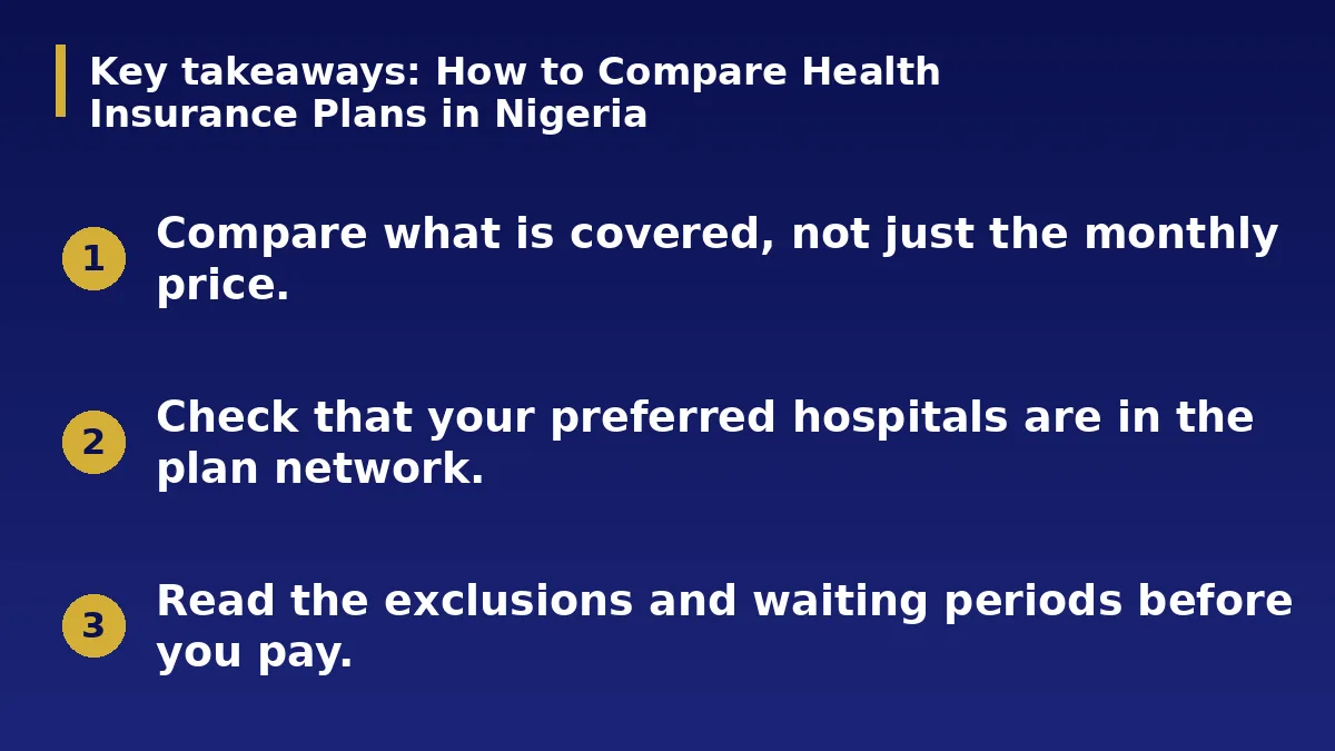 The three main points of this guide: How to Compare Health Insurance Plans in Nigeria