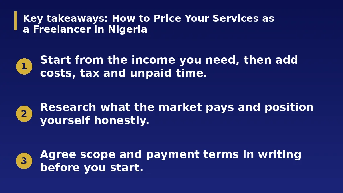 The three main points of this guide: How to Price Your Services as a Freelancer in Nigeria