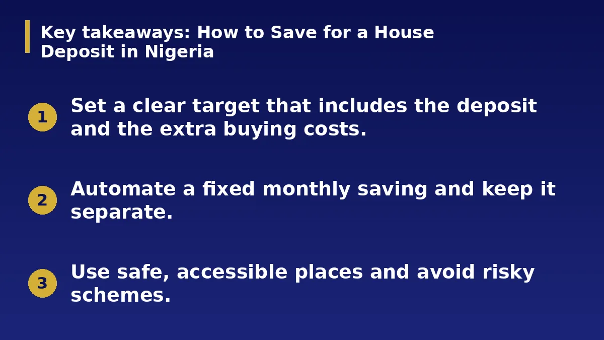 The three main points of this guide: How to Save for a House Deposit in Nigeria