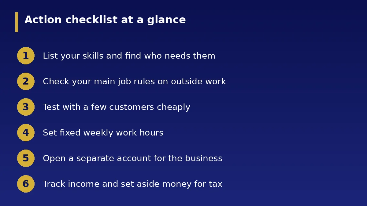 The action checklist at a glance: How to Start a Side Income Without Quitting Your Job