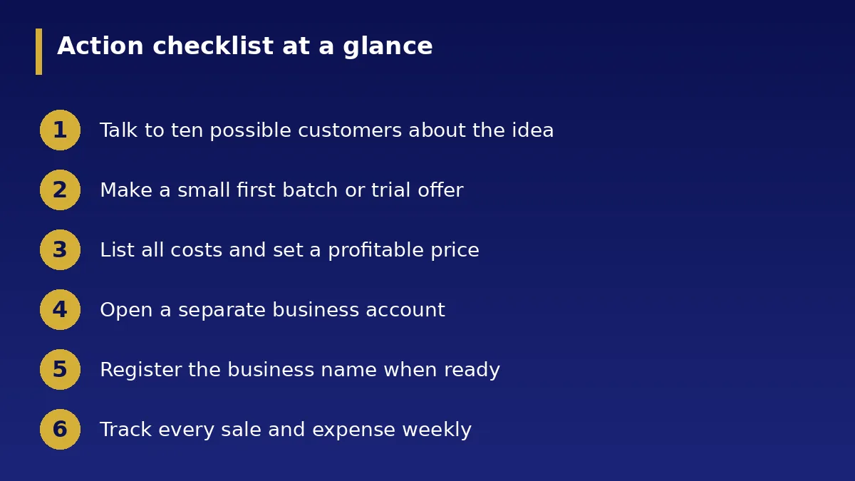 The action checklist at a glance: How to Start a Small Business in Nigeria With Little Capital