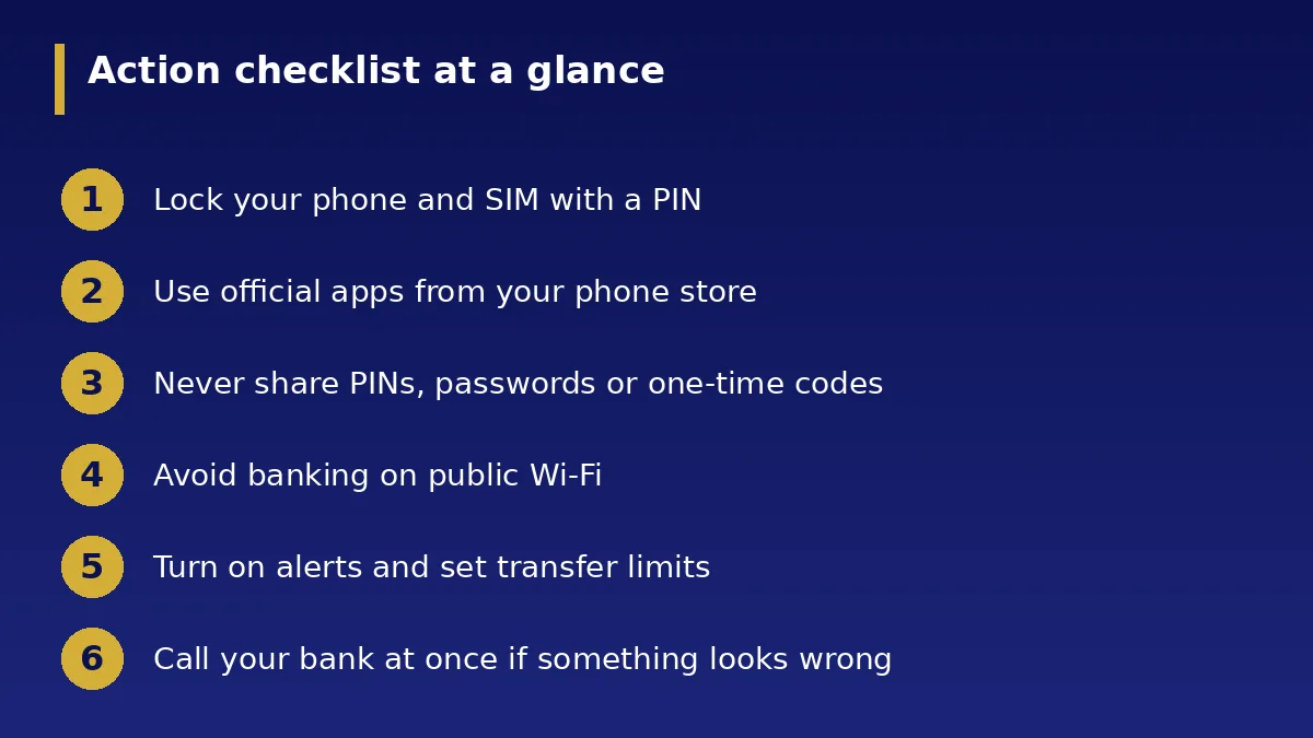 The action checklist at a glance: How to Use Mobile Money and Banking Apps Safely