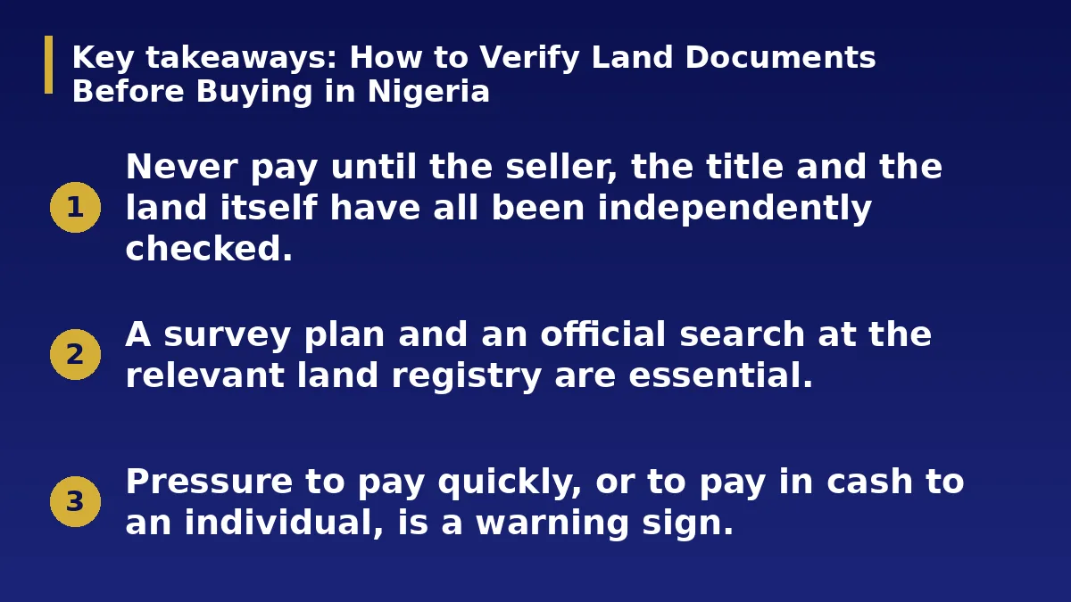 The three main points of this guide: How to Verify Land Documents Before Buying in Nigeria