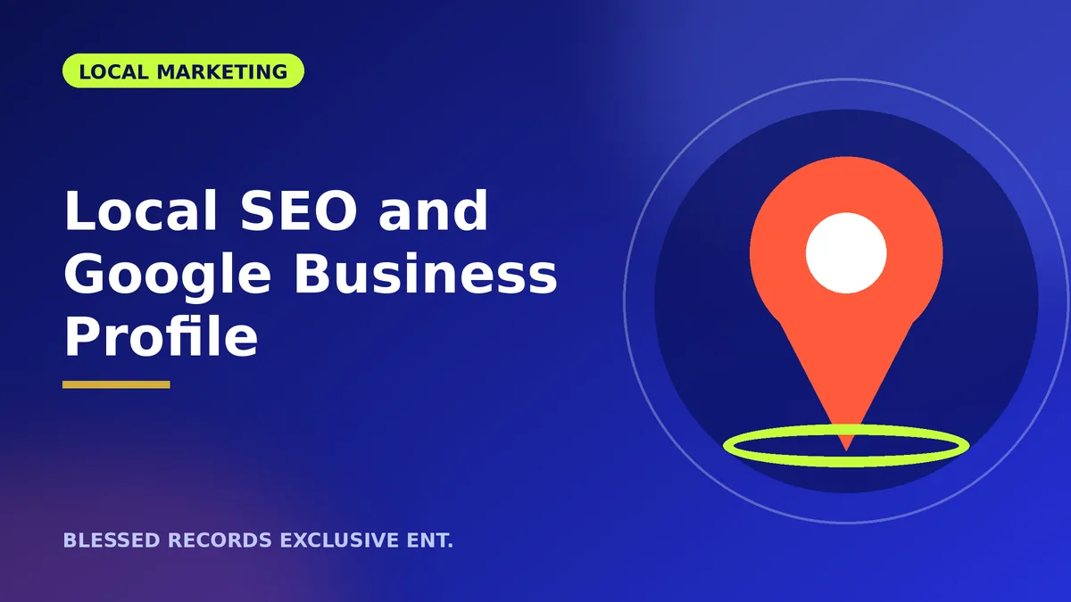 Map pin above a shop front with stars and a search bar