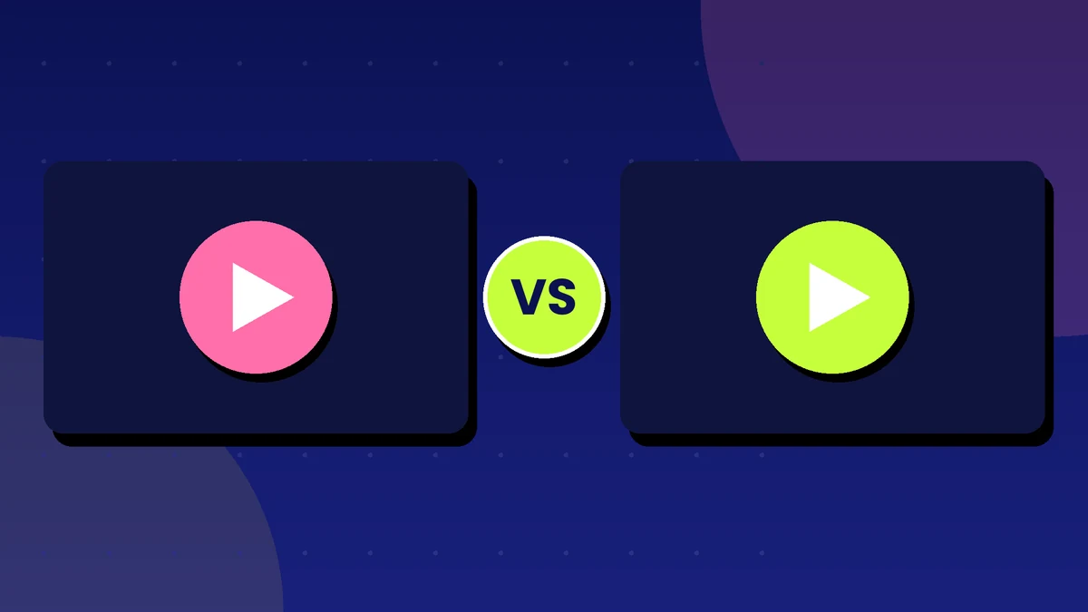 Two video play buttons facing each other with a VS badge