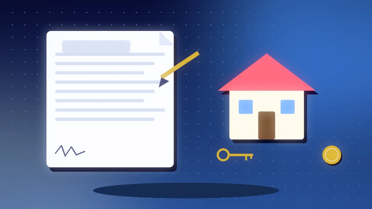 Signed tenancy agreement beside a small house, a key and a pen