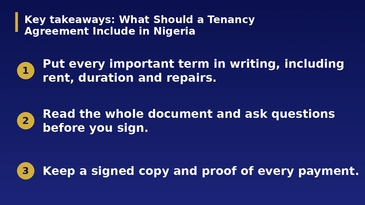 The three main points of this guide: What Should a Tenancy Agreement Include in Nigeria