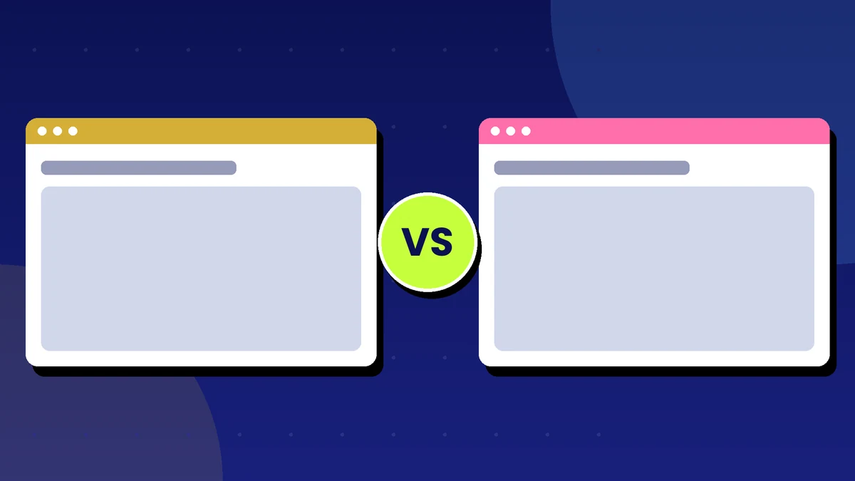 Two website builder windows side by side with a VS badge